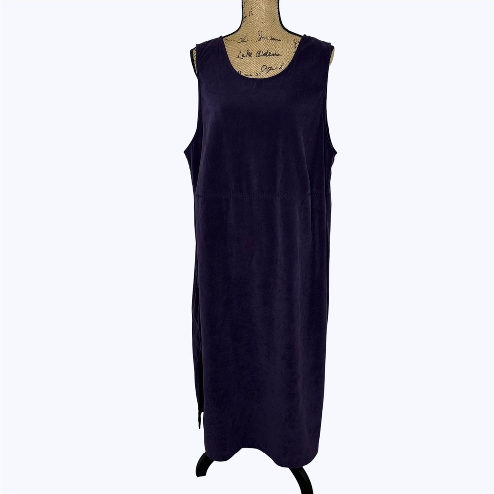 Studio Works Faux Suede Maxi Dress Purple Jumper Stretch Modest Vintage Sz 18W